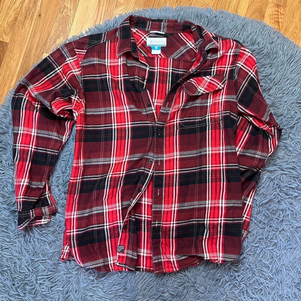 Columbia Omni Wick Red Plaid Men's Shirt Size L